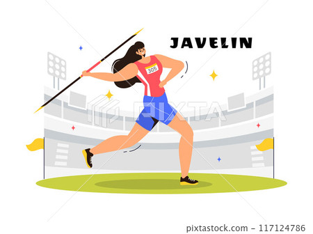 Vector Illustration of Javelin Thrower Athlete Using a Long Spear Shaped Tool to Throw as Far as Possible in a Sports Activity Flat Background Vector Illustration of Javelin Thrower Athlete Using a Long Spear Shaped Tool to Throw as Far as Possible in a Sports Activity Flat Background 117124786