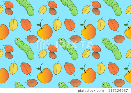 Autumn Pattern with Apples, Leaves, and Caterpillars Autumn Pattern with Apples, Leaves, and Caterpillars 117124987