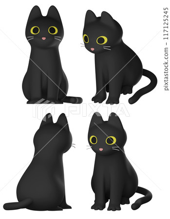cute black cat sitting 3D image 117125245