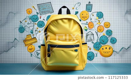 Design a vibrant poster for online school using a yellow backpack 117125333