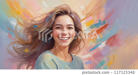 Happy woman smile and cheerful withcolorful background 117125348