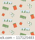 Christmas presents seamless pattern. Happy New Year various gifts surface design background. Vector outline flat illustration. 117125483