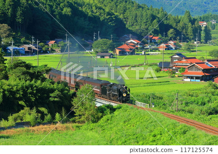 [Yamaguchi Prefecture] The SL Yamaguchi crosses the Abu River, billowing black smoke. 117125574