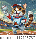 Illustration of a cat playing baseball 117125737