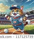 Illustration of a cat playing baseball 117125739