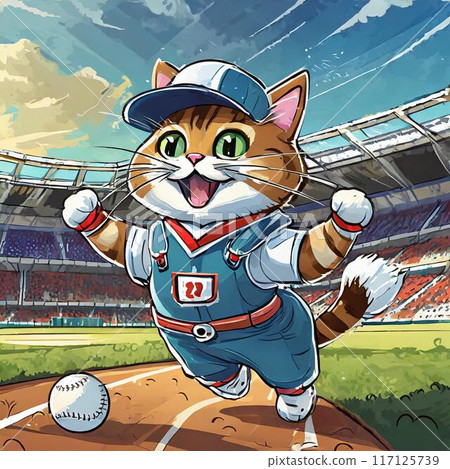 一隻貓打棒球的插圖 117125739