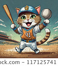 Illustration of a cat playing baseball 117125741