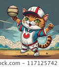 Illustration of a cat playing baseball 117125742