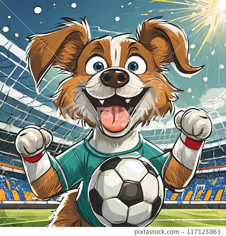 Dog playing with a soccer ball 117125863