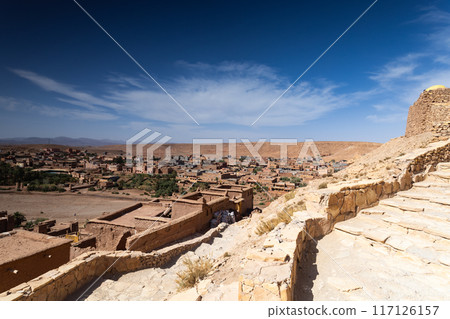 Ait Benhaddou is a historic ksar along the former caravan route between the Sahara and Marrakesh in Morocco Ait Benhaddou is a historic ksar along the former caravan route between the Sahara and Marrakesh in Morocco 117126157