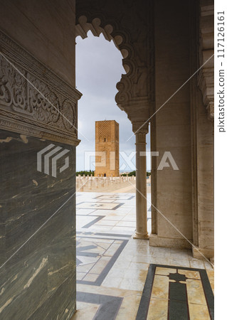 The Mausoleum of Mohammed V is a mausoleum located across from the Hassan Tower in Rabat, Morocco The Mausoleum of Mohammed V is a mausoleum located across from the Hassan Tower in Rabat, Morocco 117126161
