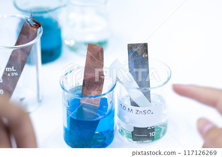 Electroplating experiment in chemistry laboratory. Electroplating experiment in chemistry laboratory. 117126269