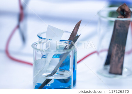 Electroplating experiment in chemistry laboratory. 117126270