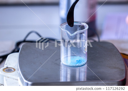 Electroplating experiment in chemistry laboratory. Electroplating experiment in chemistry laboratory. 117126292