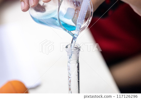 Electroplating experiment in chemistry laboratory. Electroplating experiment in chemistry laboratory. 117126296