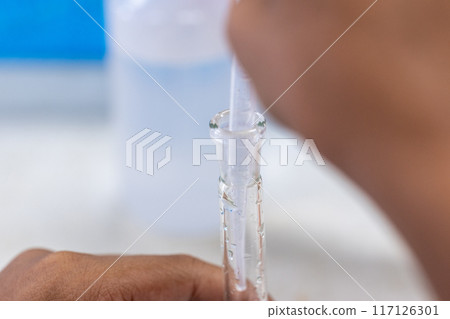 Electroplating experiment in chemistry laboratory. Electroplating experiment in chemistry laboratory. 117126301