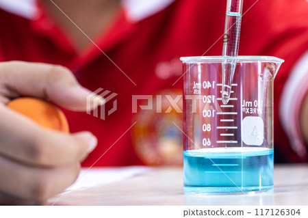 Electroplating experiment in chemistry laboratory. Electroplating experiment in chemistry laboratory. 117126304