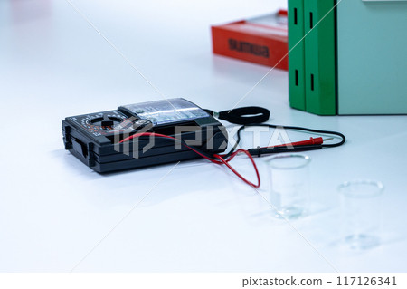Electroplating experiment in chemistry laboratory. Electroplating experiment in chemistry laboratory. 117126341