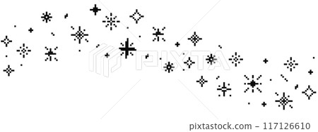 Pixel star retro 8 bit sparkle wavy border seamless frame. Shiny game pixel art effect set. Firework burst, space decoration. 90s aesthetics, y2k  117126610