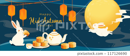 Mid-Autumn Festival banner. Vector illustration. Mid-Autumn Festival banner. Vector illustration. 117126690