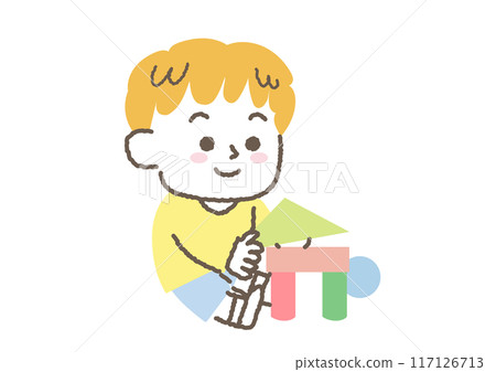 Illustration of a boy playing with building blocks Illustration of a boy playing with building blocks 117126713