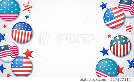 Badges with american flag pattern on border of white background . Vector . Badges with american flag pattern on border of white background . Vector . 117127315