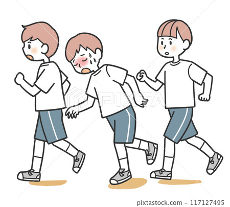 A boy who is about to collapse during physical education class 117127495