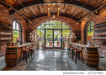Interior of local boutique winery's tasting room 117127961