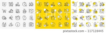 Outline Internet shopping, Usd coins and Box size line icons pack for web with Coffee cup, Battery charging, Payment message line icon. Repairman, Court jury, Deflation pictogram icon. Vector Outline Internet shopping, Usd coins and Box size line icons pack for web with Coffee cup, Battery charging, Payment message line icon. Repairman, Court jury, Deflation pictogram icon. Vector 117128445