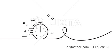 Cooking timer line icon. Continuous one line with curl. Frying stopwatch sign. Food preparation symbol. Cooking timer single outline ribbon. Loop curve pattern. Vector Cooking timer line icon. Continuous one line with curl. Frying stopwatch sign. Food preparation symbol. Cooking timer single outline ribbon. Loop curve pattern. Vector 117128583