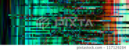 Trendy glitch pattern on dark background. Abstract geometric elements 117129284