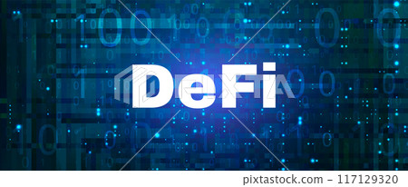 DeFi Decentralized Finance banner for cryptocurrency, blockchain 117129320