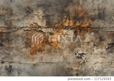 old wall with white plaster is weathered, for background or texture 117129383