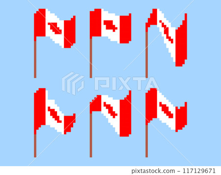 Pixel Canada flag icon set isolated on white background. Waving flag of Canada in 8-bit retro graphics style from the 80s. Design in pixel art style for banners and posters. Vector illustration Pixel Canada flag icon set isolated on white background. Waving flag of Canada in 8-bit retro graphics style from the 80s. Design in pixel art style for banners and posters. Vector illustration 117129671