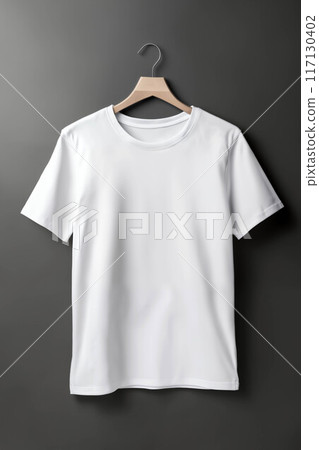 a simple clean white T-shirt as an object on a gray background, as a template for labels and design a simple clean white T-shirt as an object on a gray background, as a template for labels and design 117130402