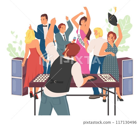 Dj prom party club vector background with happy people 117130496