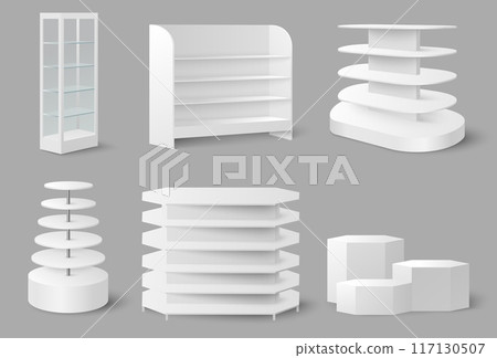 Empty store shelves mockup vector illustration isolated set 117130507