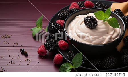 Blackberry cream fruit healthy food for breakfast 117130745