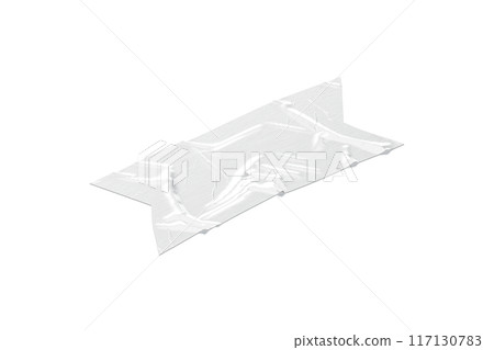 Blank white rectangle cut adhesive crumpled tape mockup, side view 117130783