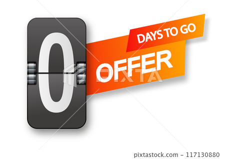 0 days to go icon set. Countdown of days remaining. Offer timer sticker limited to a few days. Vector 117130880