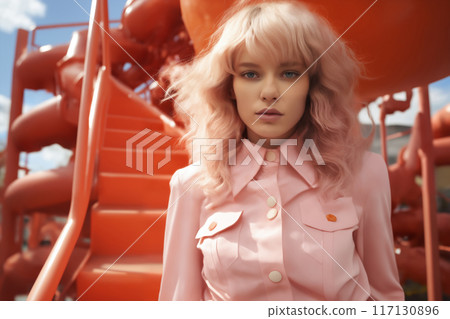 fashionable girl posing and playing on the playground 117130896
