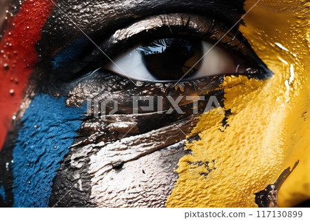 portrait of a woman with decorative and artistic makeup on her face 117130899