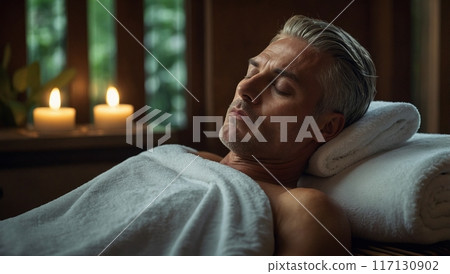 man relaxing in spa salon 117130902