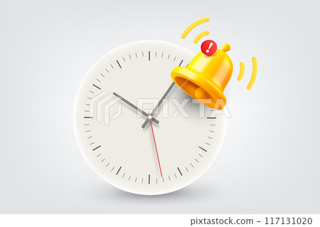Circle clock with ringing bell. Vector 3d illustration Circle clock with ringing bell. Vector 3d illustration 117131020