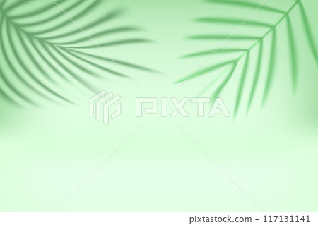 Bright interior with shadow of palm green leaves on the wall. 3d vector illustration 117131141