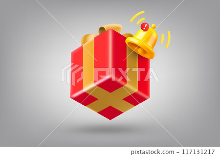 Gift box and notification bell. 3d vector illustration Gift box and notification bell. 3d vector illustration 117131217