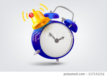 Blue alarm clock with ringing bell. Vector 3d illustration Blue alarm clock with ringing bell. Vector 3d illustration 117131232