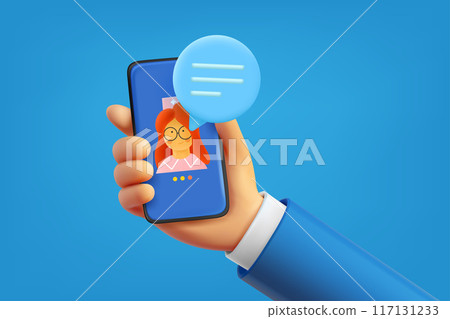 Internet consultation with the doctor via mobile application. 3d vector illustration Internet consultation with the doctor via mobile application. 3d vector illustration 117131233