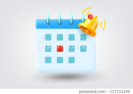 Paper calendar with ringing bell. Vector 3d illustration Paper calendar with ringing bell. Vector 3d illustration 117131244