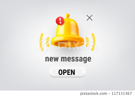 New message concept with the bell and button. Vector 3d illustration New message concept with the bell and button. Vector 3d illustration 117131367